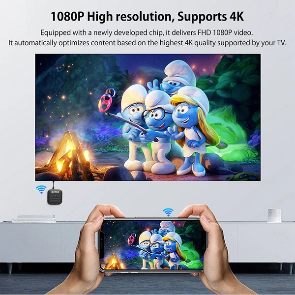 ETOE vezeték nélküli HDMI adó-vevő készlet – AirPlay & Miracast, Plug&Play, 1080p→4K felskálázás, alacsony késleltetés, 50 m hatótáv