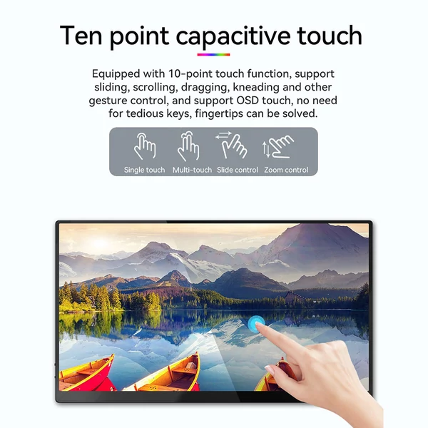 AOSIMAN 156FCT hordozható érintőképernyős monitor, 15.6" Full HD, mini HDMI, Type-C, beépített hangszóró