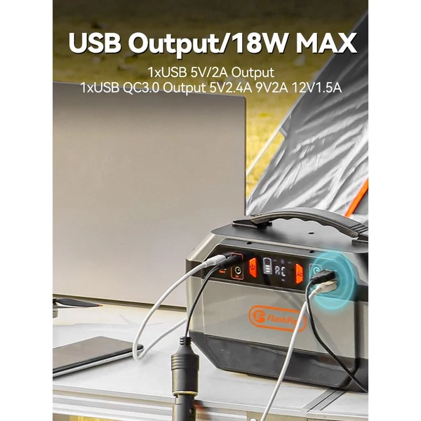 Flashfish P56 hordozható erőmű, 288Wh/78000mAh akkumulátor, 330W szinuszos inverter, 600W csúcsteljesítmény, napelemes töltés, LED kijelző