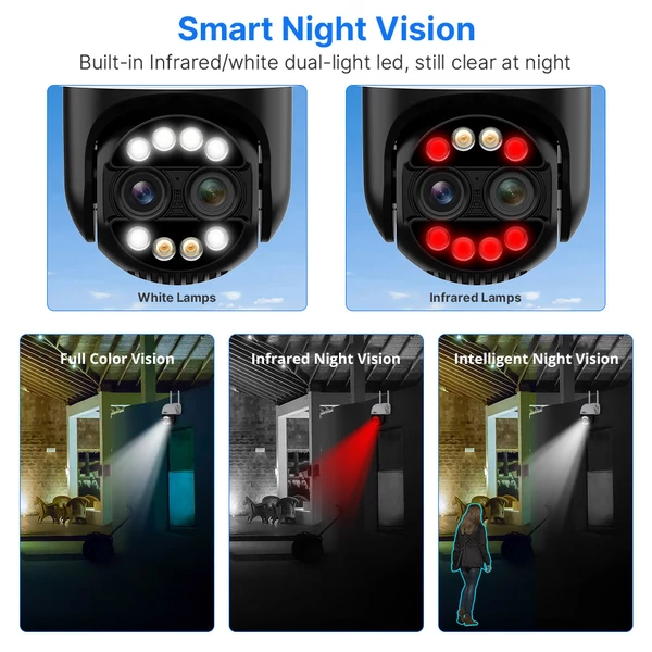 Hiseeu 4K 8MP vezeték nélküli biztonsági kamera, dual lencse, 8x zoom, 2-irányú hang, színes éjjellátó, emberfelismerés, IP66