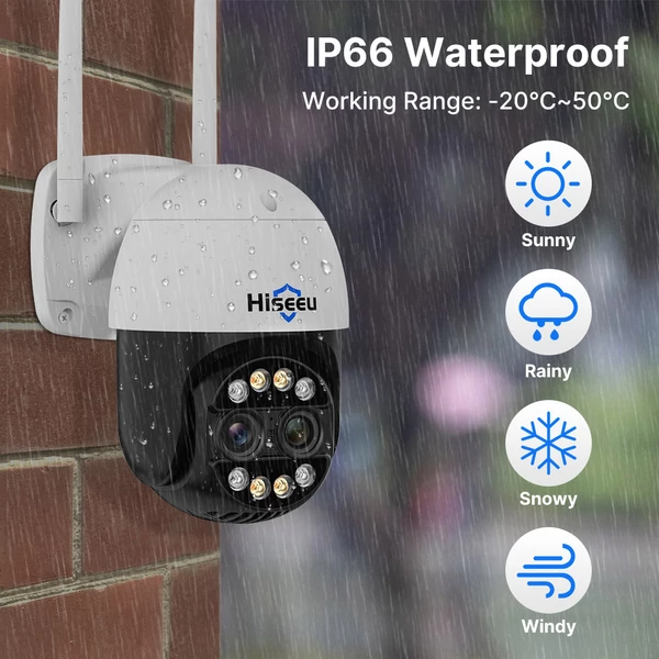 Hiseeu 4K 8MP vezeték nélküli biztonsági kamera, dual lencse, 8x zoom, 2-irányú hang, színes éjjellátó, emberfelismerés, IP66