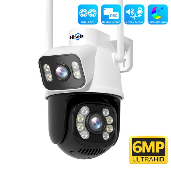Hiseeu WS318B 4K 6MP kültéri WiFi kamera, dupla lencse, színes éjjellátó, AI emberfelismerés, IP66 időjárásálló