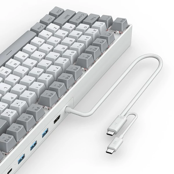 3inuS 87 gombos, 5 az 1-ben mechanikus billentyűzet USB‑C hubbal, hot‑swappolható, Mac/Windows kompatibilis –  Barna billentyűkkel