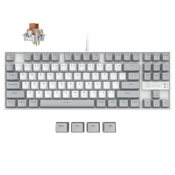 3inuS 87 gombos, 5 az 1-ben mechanikus billentyűzet USB‑C hubbal, hot‑swappolható, Mac/Windows kompatibilis –  Barna billentyűkkel