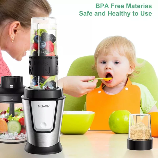 BioloMix TB23M 3 az 1-ben multifunkciós élelmiszer-feldolgozó, 700W turmixgép, húsdaráló, kávé- és fűszerdaráló, smoothie készítő