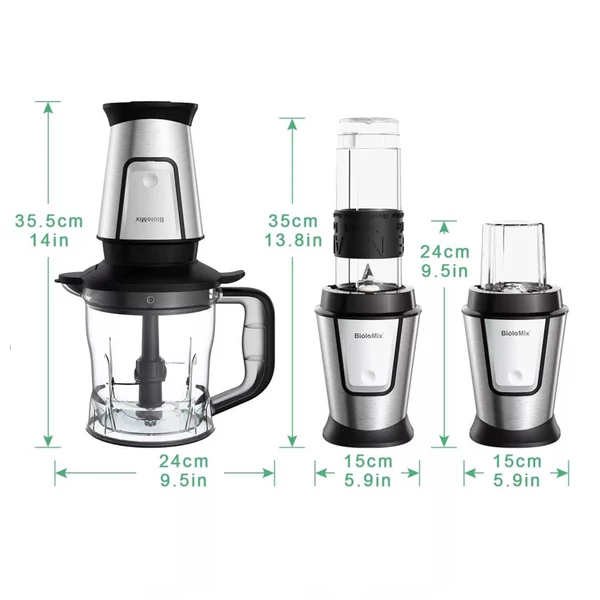 BioloMix TB23M 3 az 1-ben multifunkciós élelmiszer-feldolgozó, 700W turmixgép, húsdaráló, kávé- és fűszerdaráló, smoothie készítő