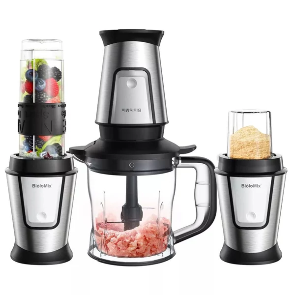 BioloMix TB23M 3 az 1-ben multifunkciós élelmiszer-feldolgozó, 700W turmixgép, húsdaráló, kávé- és fűszerdaráló, smoothie készítő