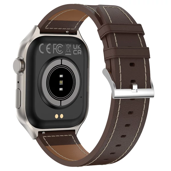 T15 Plus okosóra, 2.01” ívelt érintőkijelző, Bluetooth-hívás, egészségfigyelés, hangvezérlés, 100+ sportmód - ezüst keret, bőrszíj