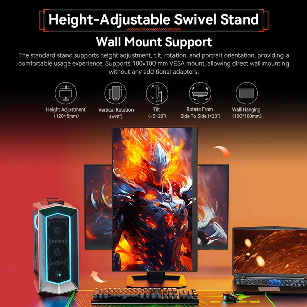 TITAN ARMY P2510S PLUS 24.5" gamer monitor, 2K QHD 240Hz IPS, HDR500, állítható állvány, Adaptive-Sync, szemkímélő mód