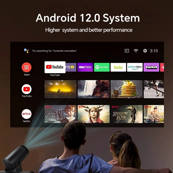 T8 Pro projektor, ultra gyors vezeték nélküli kapcsolat, Bluetooth 5.0, 4K/8K HD Android 12 WiFi - fekete