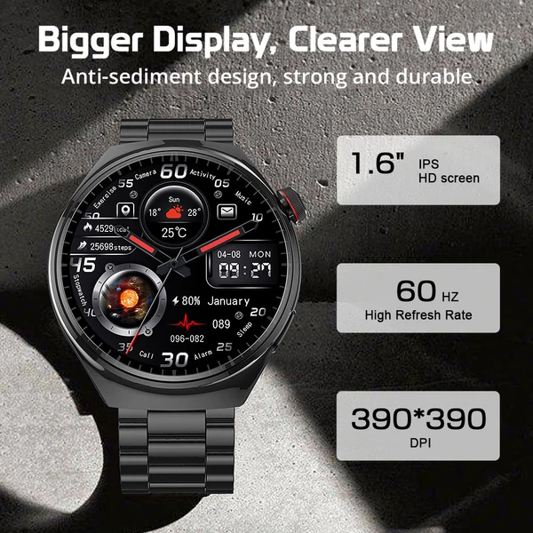 LEMFO LF38 okosóra, 1.6" IPS HD kijelző, 60Hz, Bluetooth hívás, egészségkövetés, 100+ sport mód, hangvezérlés - acélszíj
