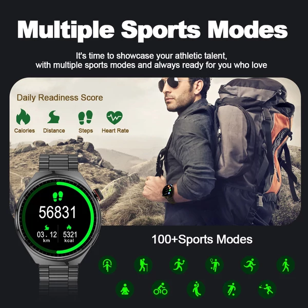 LEMFO LF38 okosóra, 1.6" IPS HD kijelző, 60Hz, Bluetooth hívás, egészségkövetés, 100+ sport mód, hangvezérlés - acélszíj