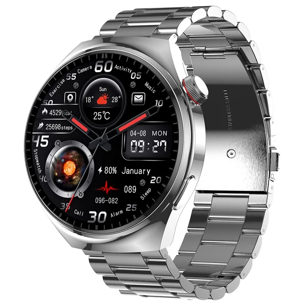LEMFO LF38 okosóra, 1.6" IPS HD kijelző, 60Hz, Bluetooth hívás, egészségkövetés, 100+ sport mód, hangvezérlés - acélszíj