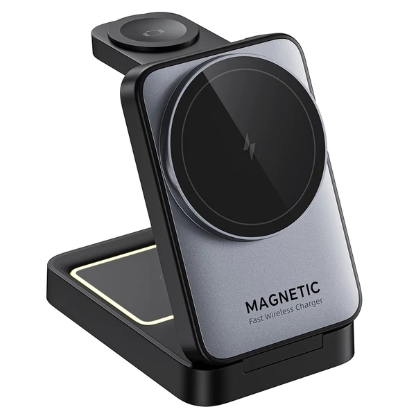 W91 15W 3 az 1-ben összecsukható MagSafe vezeték nélküli töltő iPhone 16/15/14/13/12, Apple Watch, AirPods készülékekhez