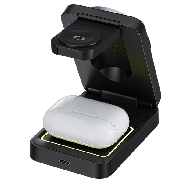 W91 15W 3 az 1-ben összecsukható MagSafe vezeték nélküli töltő iPhone 16/15/14/13/12, Apple Watch, AirPods készülékekhez