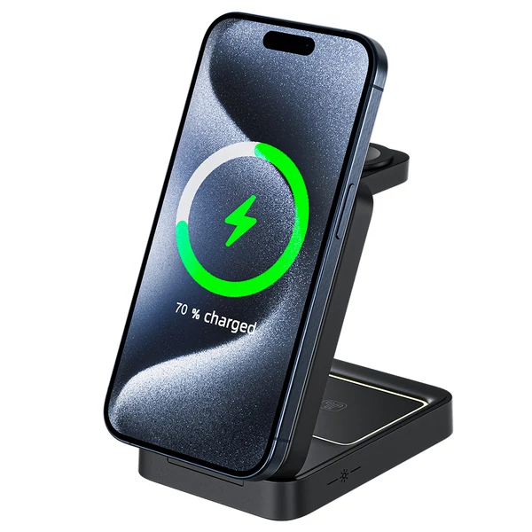 W91 15W 3 az 1-ben összecsukható MagSafe vezeték nélküli töltő iPhone 16/15/14/13/12, Apple Watch, AirPods készülékekhez