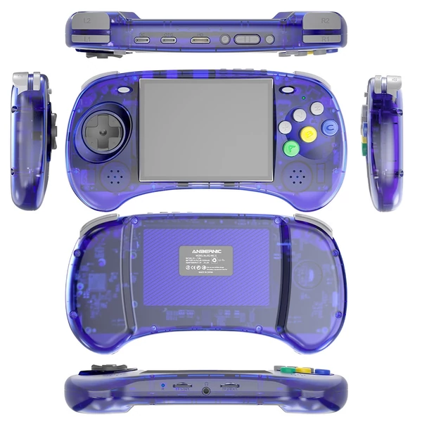 ANBERNIC RG ARC-S retro játékkonzol, Linux OS, 4" érintőkijelző, 1GB+16GB, 5G WiFi, Bluetooth, HDMI - áttetsző kék