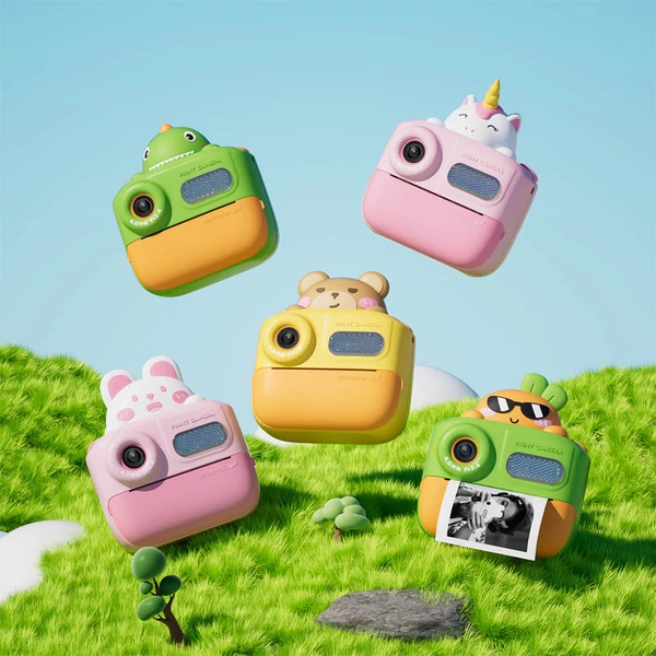 WOWKIDS K64 Gyerek Azonnali Nyomtatós Fényképezőgép, 48MP Előlapi & Hátsó Duál Kamera – Sárga Maci
