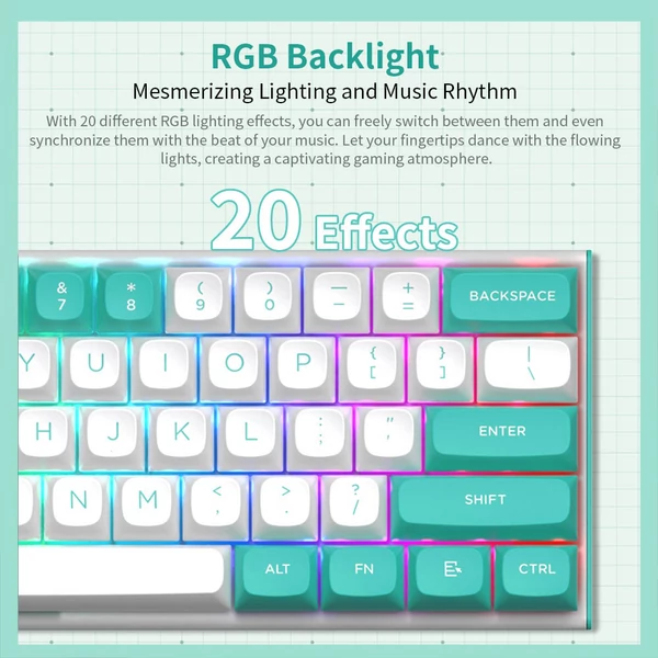 Redragon K683WB-RGB vezetékes mechanikus billentyűzet, 87 gomb, mágneses lineáris kapcsoló, PBT kupak, 8000Hz, RGB háttérvilágítás - fehér/zöld