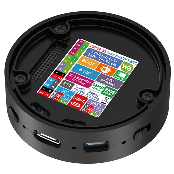 Waveshare ESP32-S3 1.85" LCD fejlesztőpanel, 360×360, 240MHz, Wi-Fi & Bluetooth, AI hangvezérlés