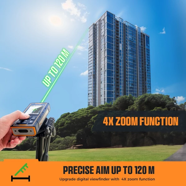 CIGMAN CD-120G Lézeres Távolságmérő – 4x Zoom Kamera, Bluetooth, 120m/393ft hatótáv, ±1,5mm pontosság, képmentés, iOS/Android app szakembereknek