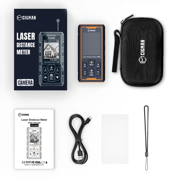 CIGMAN CD-120G Lézeres Távolságmérő – 4x Zoom Kamera, Bluetooth, 120m/393ft hatótáv, ±1,5mm pontosság, képmentés, iOS/Android app szakembereknek