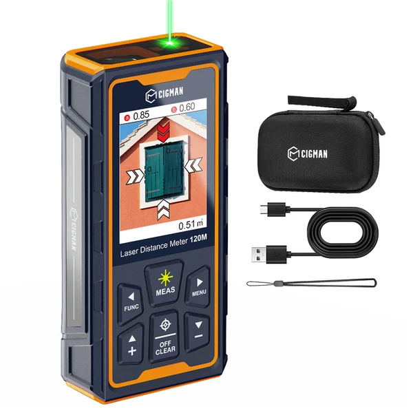 CIGMAN CD-120G Lézeres Távolságmérő – 4x Zoom Kamera, Bluetooth, 120m/393ft hatótáv, ±1,5mm pontosság, képmentés, iOS/Android app szakembereknek