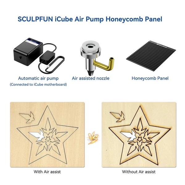 SCULPFUN iCube lézergravírozó légpumpa és méhsejt panel készlet