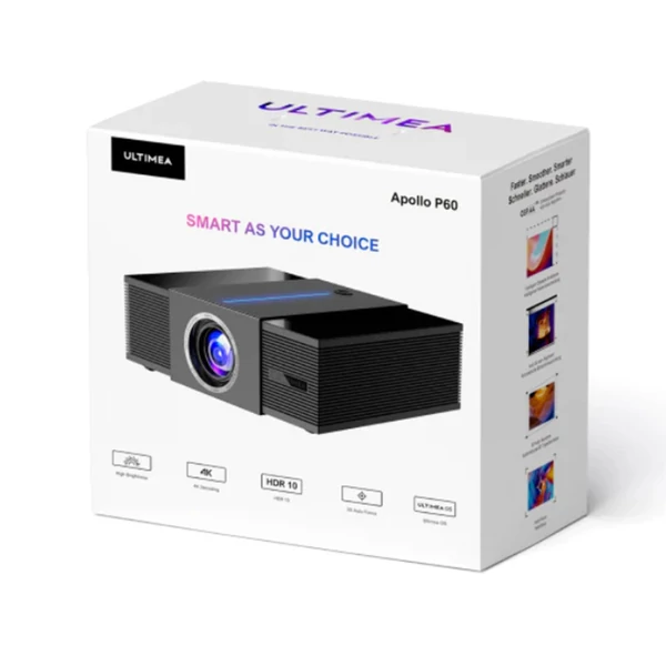 Ultimea Apollo P60 projektor, 900 ANSI lumen, natív 1080P, 30W hangszóró, 4K támogatás, autofókusz, 6D trapézkorrekció, Bluetooth 5.3