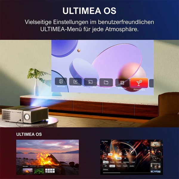 Ultimea Apollo P60 projektor, 900 ANSI lumen, natív 1080P, 30W hangszóró, 4K támogatás, autofókusz, 6D trapézkorrekció, Bluetooth 5.3