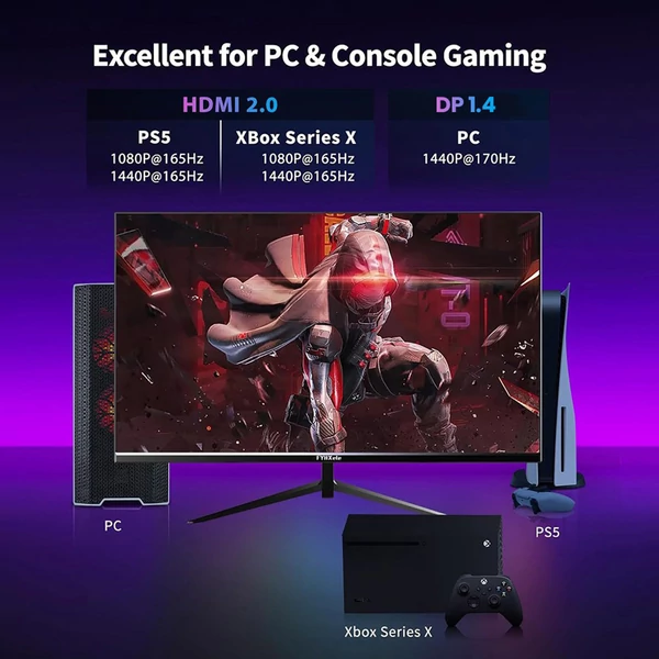 FYHXele FY27QHM2 27" QHD IPS monitor, 170Hz, 1ms, FreeSync, 100% sRGB, HDMI/DP, dönthető, VESA kompatibilis
