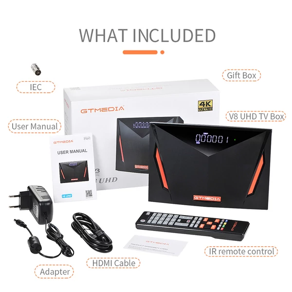 GTMEDIA V8 UHD 4K műholdvevő, DVB-S/S2/S2X, DVB-T/T2/ISDB-T/Kábel/ATSC, beépített WiFi, CA kártya támogatás