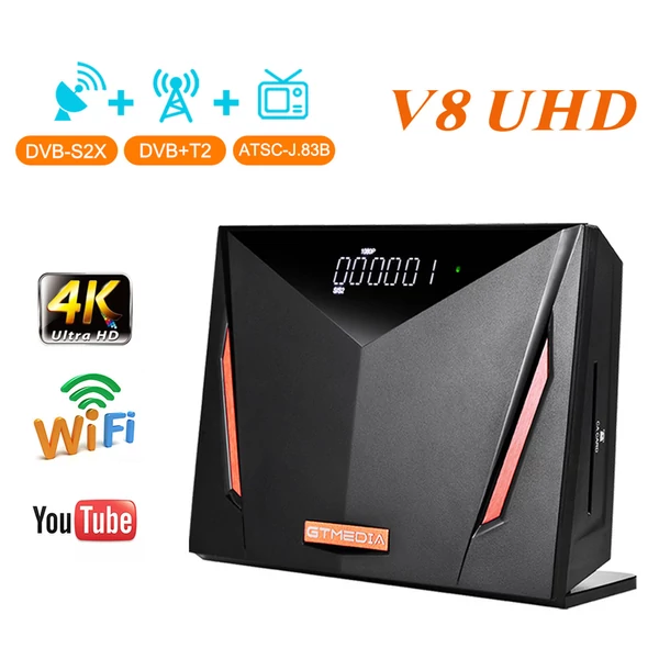 GTMEDIA V8 UHD 4K műholdvevő, DVB-S/S2/S2X, DVB-T/T2/ISDB-T/Kábel/ATSC, beépített WiFi, CA kártya támogatás