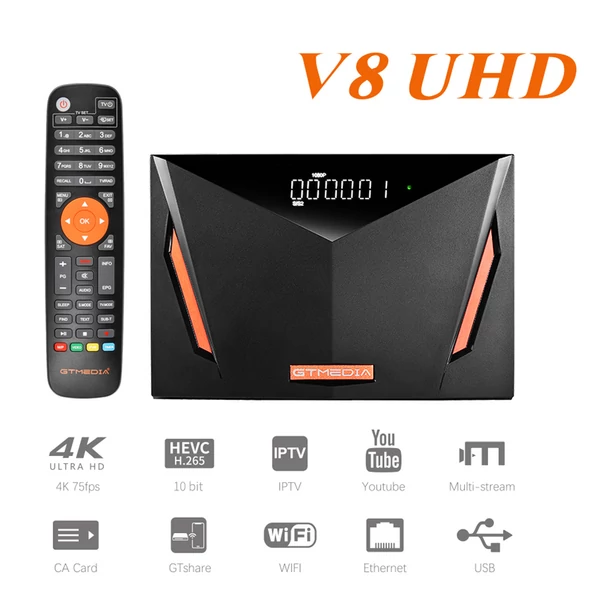 GTMEDIA V8 UHD 4K műholdvevő, DVB-S/S2/S2X, DVB-T/T2/ISDB-T/Kábel/ATSC, beépített WiFi, CA kártya támogatás