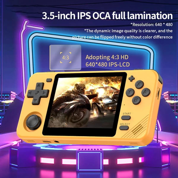 Powkiddy RGB10X kézi játékkonzol, Linux nyílt forrás, 3.5'' IPS kijelző, 64GB TF kártya, 3D emulátor, 6 óra üzemidő – Átlátszó fekete