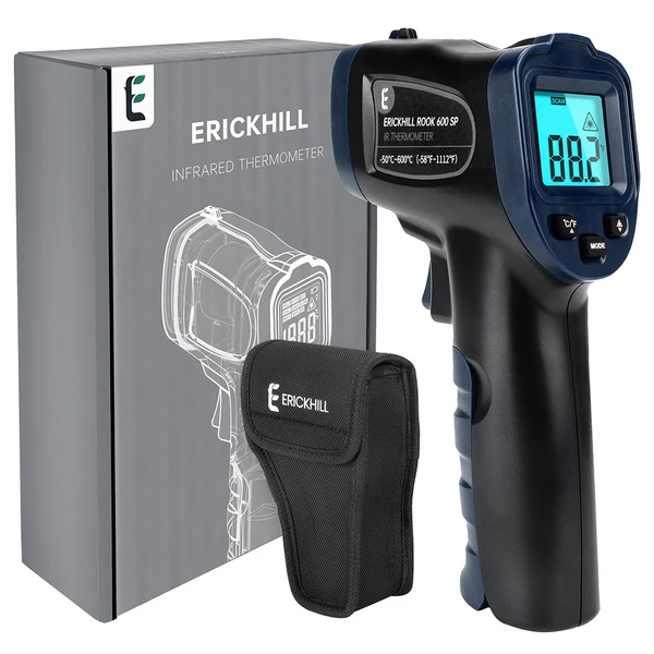 ERICKHILL ROOK600 SP Infravörös Hőmérő – Érintésmentes Lézerpisztoly, LCD háttérvilágítással főzéshez, autószereléshez, állatokhoz