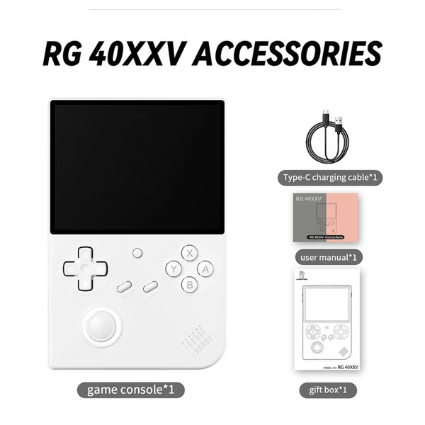 ANBERNIC RG40XXV retro játékkonzol, 16000+ játék, 32GB+256GB, 4" IPS kijelző, WiFi, Bluetooth, 6 óra üzemidő - Fehér