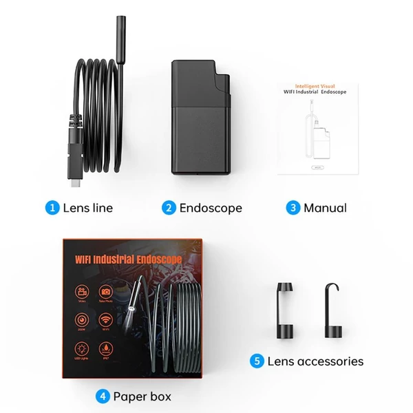 ANESOK W500 hordozható WiFi endoszkóp kamera, 2K/1080P kép, 6 LED, IP67 vízálló, 1m kábel, 4 óra üzemidő