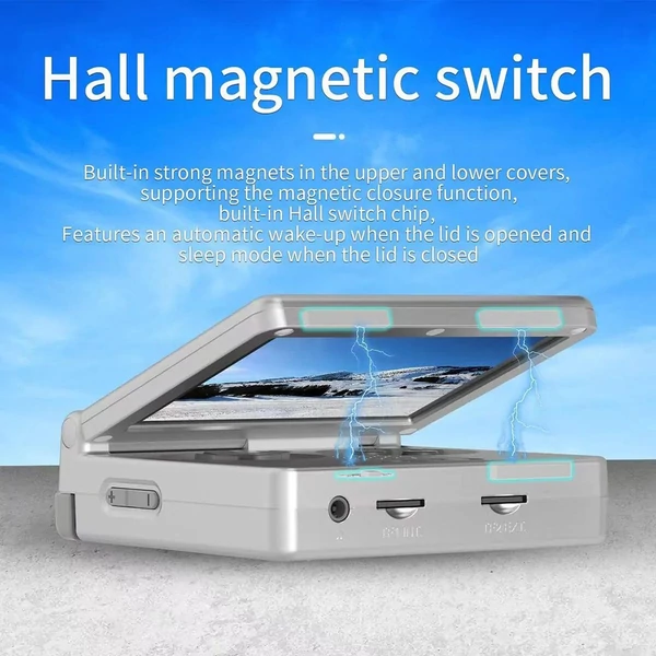 ANBERNIC RG35XXSP felhajtható retro játékkonzol 32+64GB, 5000 játék, 3.5" IPS kijelző, HDMI, WiFi, Bluetooth, 8h üzemidő - Áttetsző zöld
