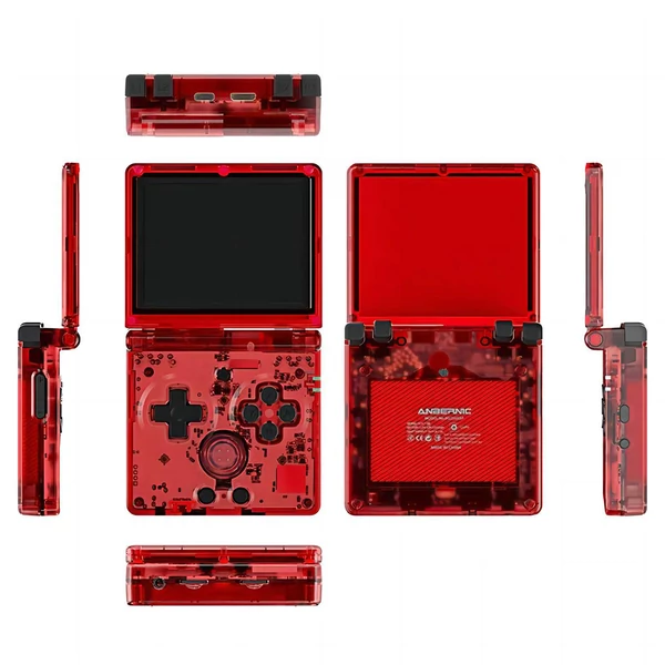 ANBERNIC RG35XXSP felhajtható retro játékkonzol 32+64GB, 5000 játék, 3.5" IPS kijelző, HDMI, WiFi, Bluetooth, 8h üzemidő - Áttetsző piros