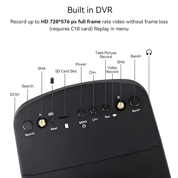 EV800D FPV szemüveg DVR-rel, 5" LCD kijelzővel, beépített antennával, 2000mAh akkuval drónhoz, RC autóhoz, analóg FPV kamerához