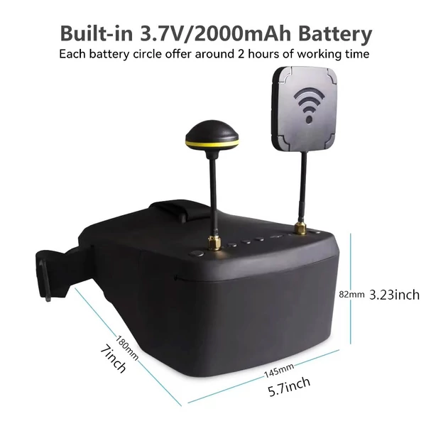 EV800D FPV szemüveg DVR-rel, 5" LCD kijelzővel, beépített antennával, 2000mAh akkuval drónhoz, RC autóhoz, analóg FPV kamerához