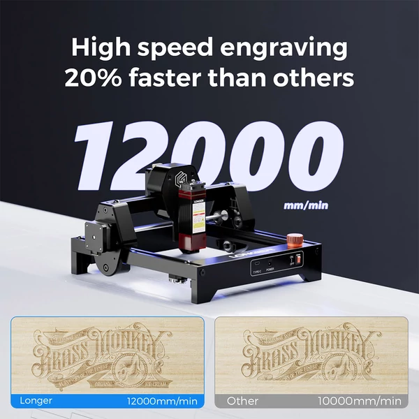 LONGER RAY5 Mini 2,5W Lézergravírozó, 0,04mm pontosság, 12 000mm/perc sebesség, fa/akril/bőr/fém, 130×140mm