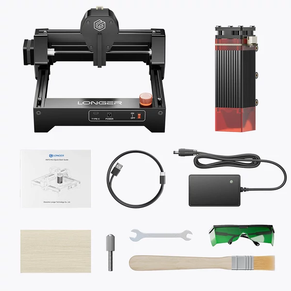LONGER RAY5 Mini 2,5W Lézergravírozó, 0,04mm pontosság, 12 000mm/perc sebesség, fa/akril/bőr/fém, 130×140mm
