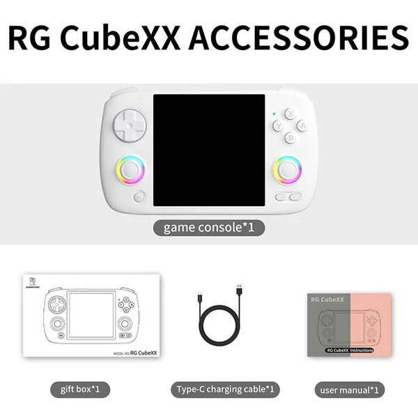 ANBERNIC RG CubeXX játékkonzol 32GB+64GB, 5000+ játékkal, 3.95” IPS kijelző, WiFi, Bluetooth, RGB fény - Fehér