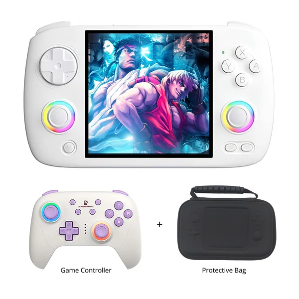 ANBERNIC RG CubeXX játékkonzol 32GB+64GB TF kártyával, 5000+ játékkal, fehér + RG P01 kontroller + védőtáska