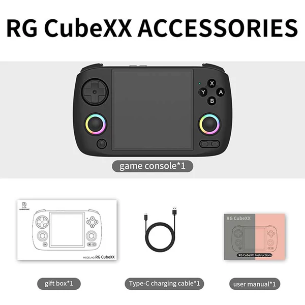 ANBERNIC RG CubeXX játékkonzol 32GB+64GB TF kártyával, 5000+ játékkal, fekete + RG P01 kontroller + védőtáska