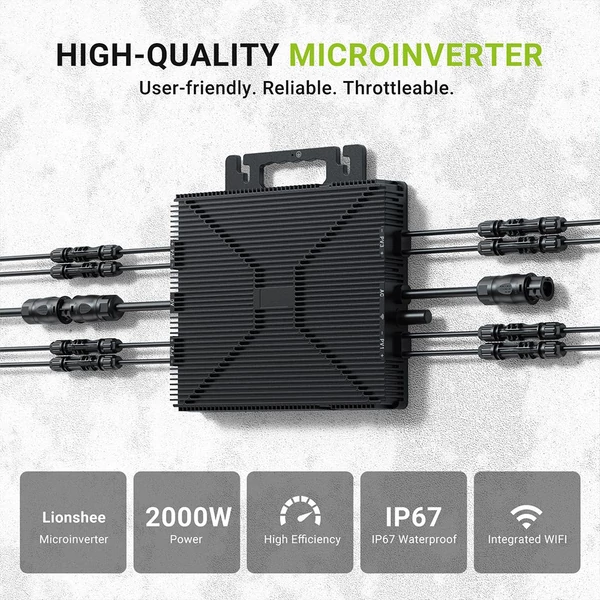 LIONSHEE LS-L2000M 2000W mikro inverter, 4 MPPT, 230V kimenet, 96% hatékonyság, IP67 vízálló, Wi-Fi okos felügyelet