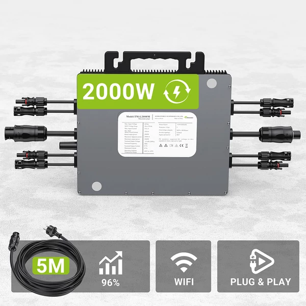 LIONSHEE LS-L2000M 2000W mikro inverter, 4 MPPT, 230V kimenet, 96% hatékonyság, IP67 vízálló, Wi-Fi okos felügyelet