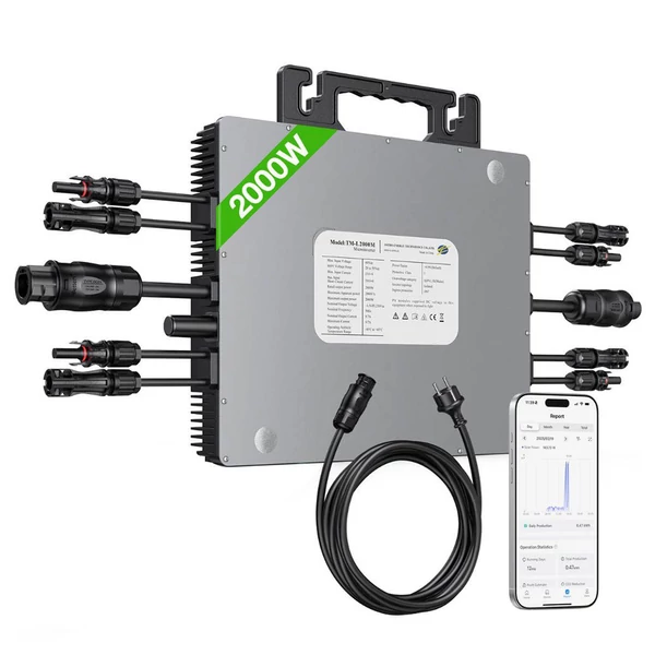 LIONSHEE LS-L2000M 2000W mikro inverter, 4 MPPT, 230V kimenet, 96% hatékonyság, IP67 vízálló, Wi-Fi okos felügyelet